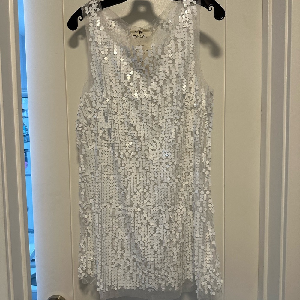 Free People White Sequin Sleeveless Dress